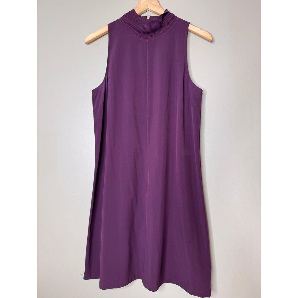 Athleta Womens Purple Mock Neck Sleeveless Shift Dress Exposed Back Zip Size S